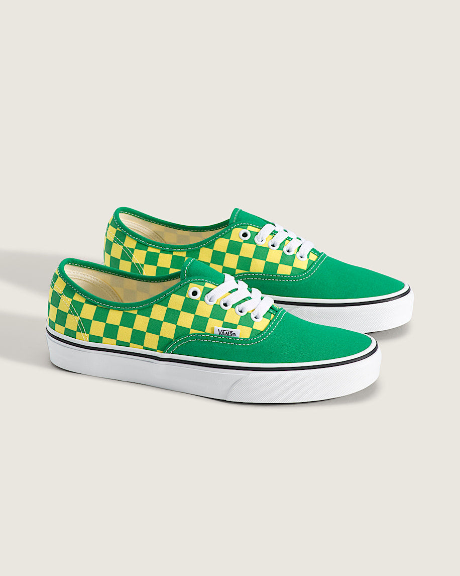 Vans Authentic Green-Yellow Checkerboard  slip on shoes mens vans womens vans shoes slip on