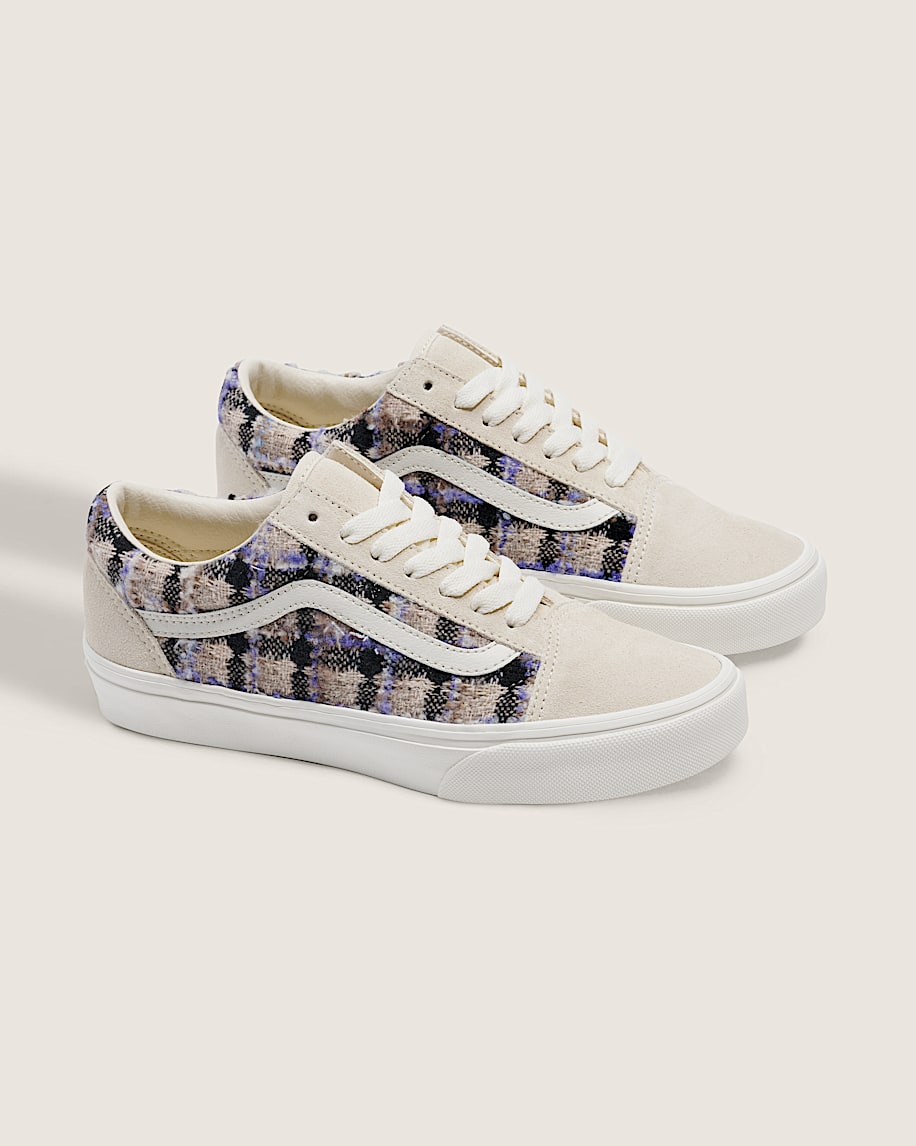 Vans Old Skool Cream Purple Plaid Tweed slip on shoes mens vans womens vans shoes slip on