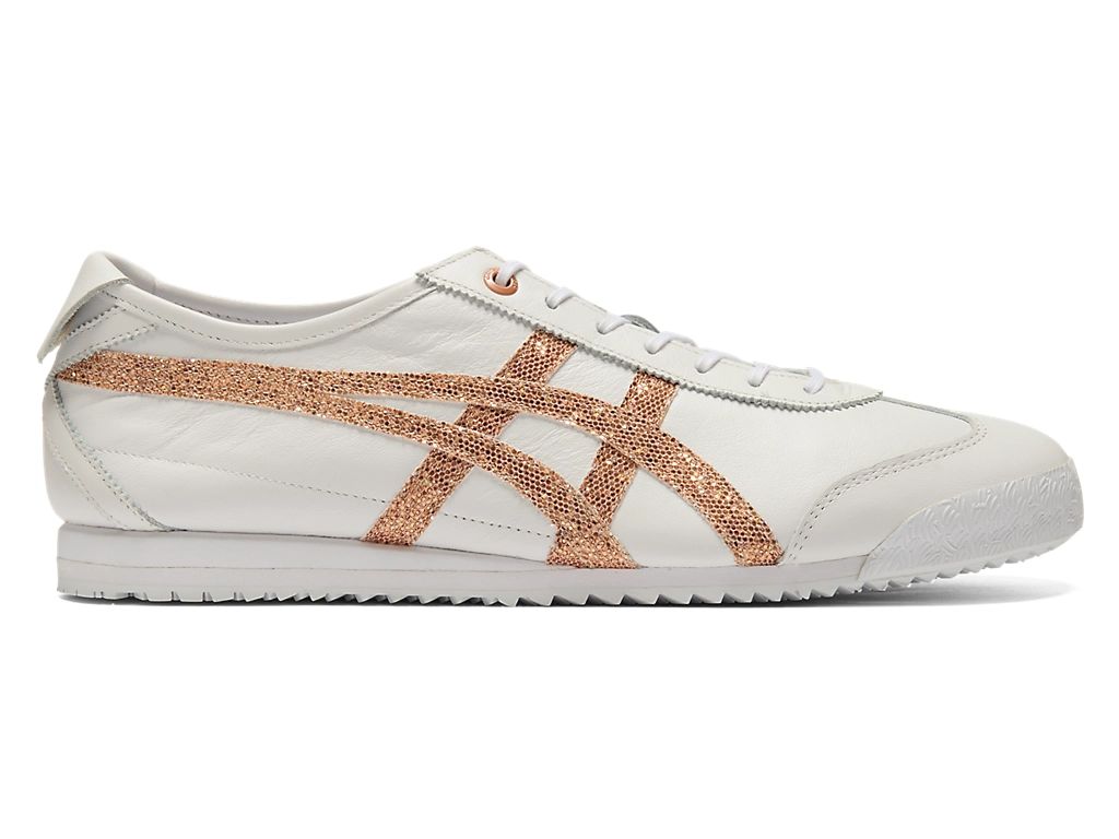 Onitsuka Tiger Mexico 66 Unisex Sneakers – White Leather Rose Gold Glitter  running shoes women asics mens shoes