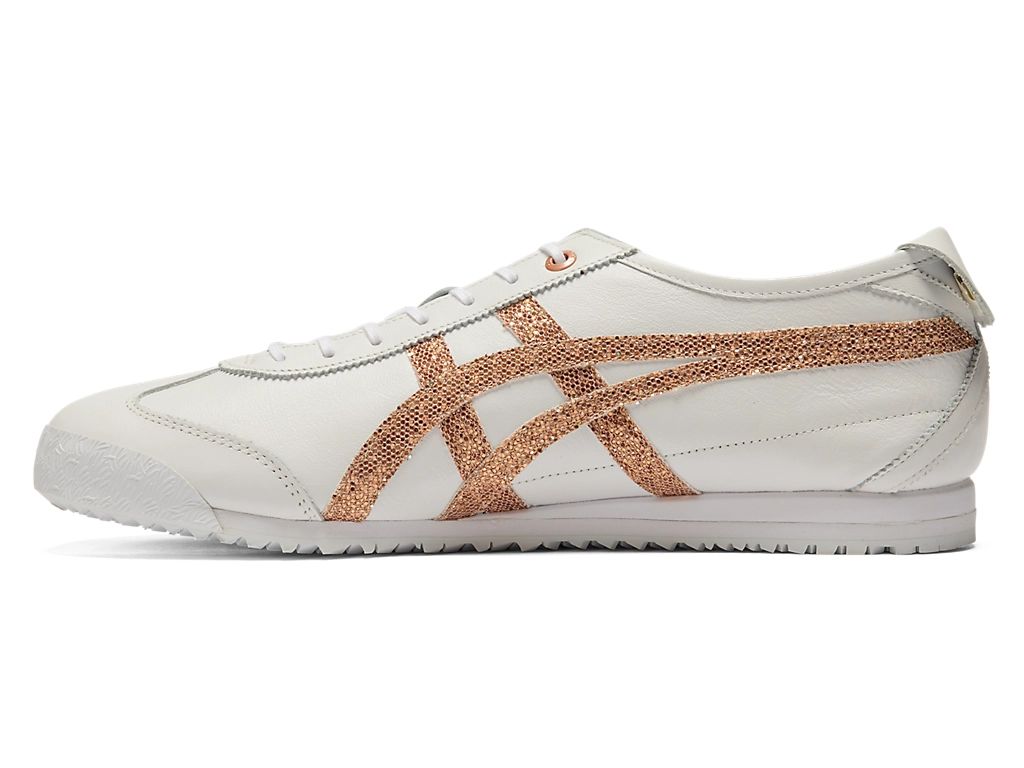 Onitsuka Tiger Mexico 66 Unisex Sneakers – White Leather Rose Gold Glitter  running shoes women asics mens shoes
