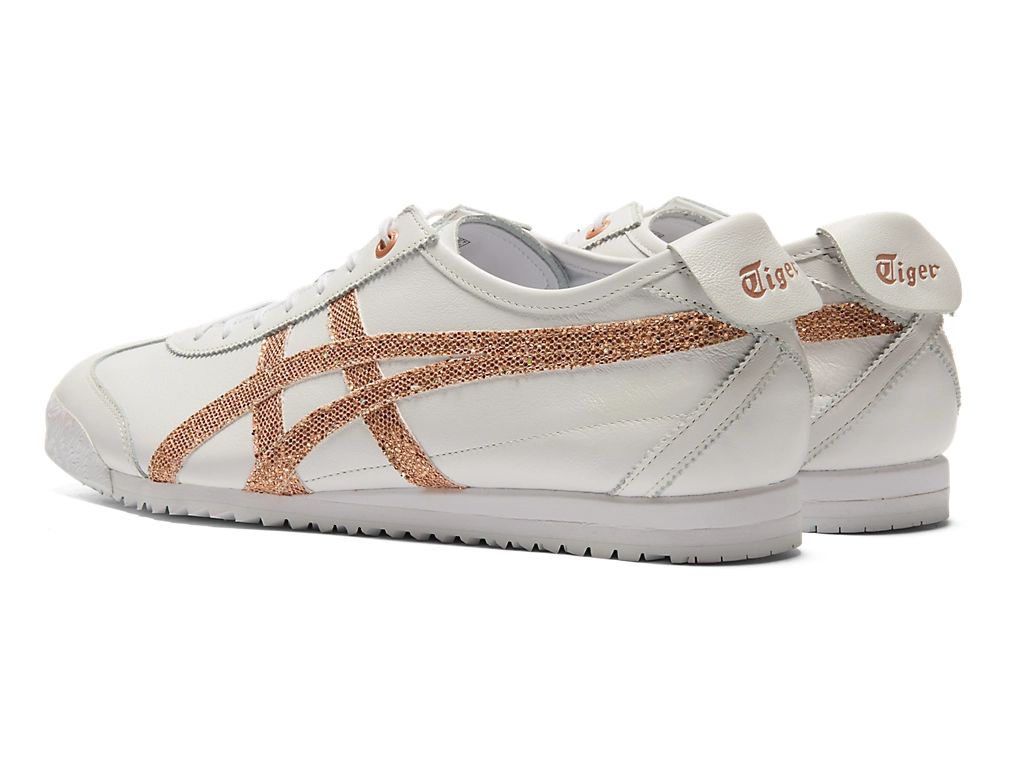 Onitsuka Tiger Mexico 66 Unisex Sneakers – White Leather Rose Gold Glitter  running shoes women asics mens shoes