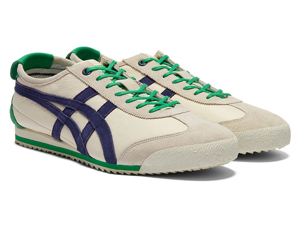 Onitsuka Tiger Mexico 66 Unisex Sneakers – Cream Navy Green Stripe  running shoes women asics mens shoes