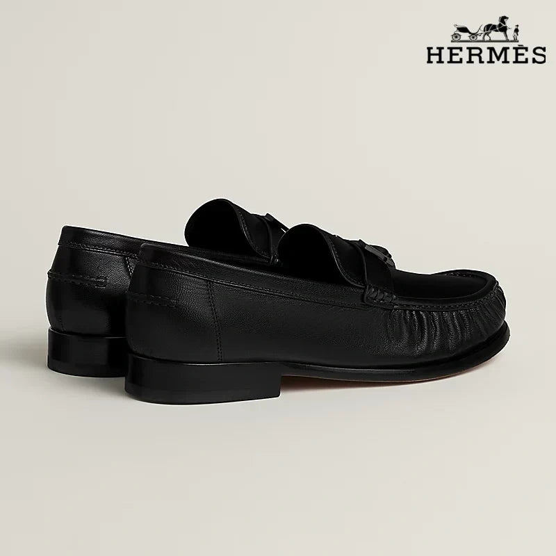 Hermès Black Leather Loafer with H Buckle