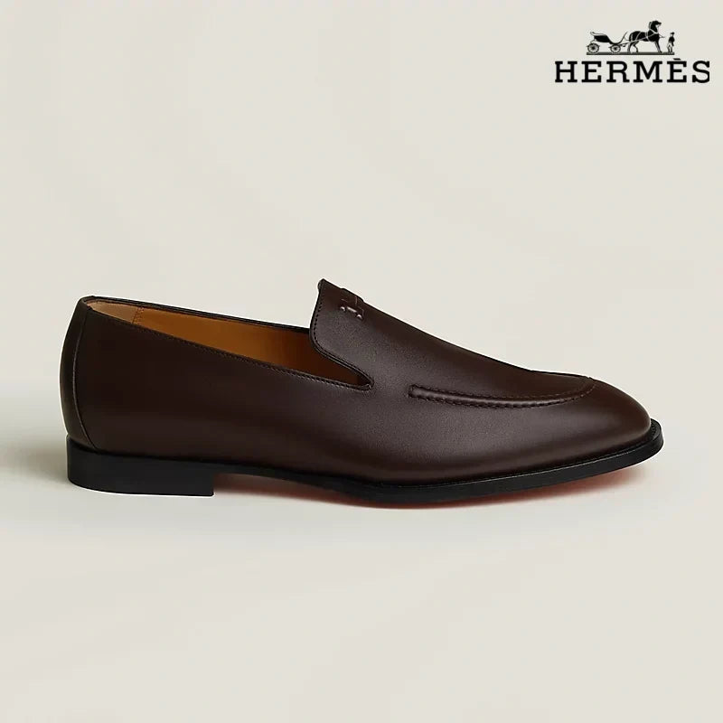 Hermès Dark Brown Smooth Leather Loafer with Embossed Logo