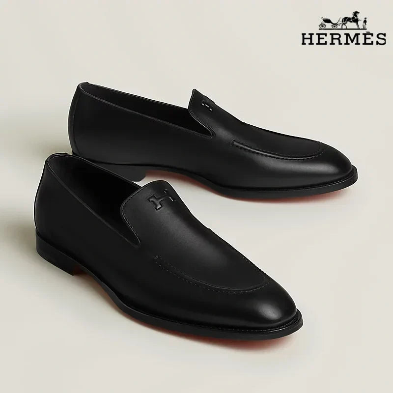 Hermès Black Smooth Leather Loafer with Embossed Logo