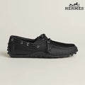Hermès Black Grained Leather Lace-Up Driving Shoe with Studded Sole