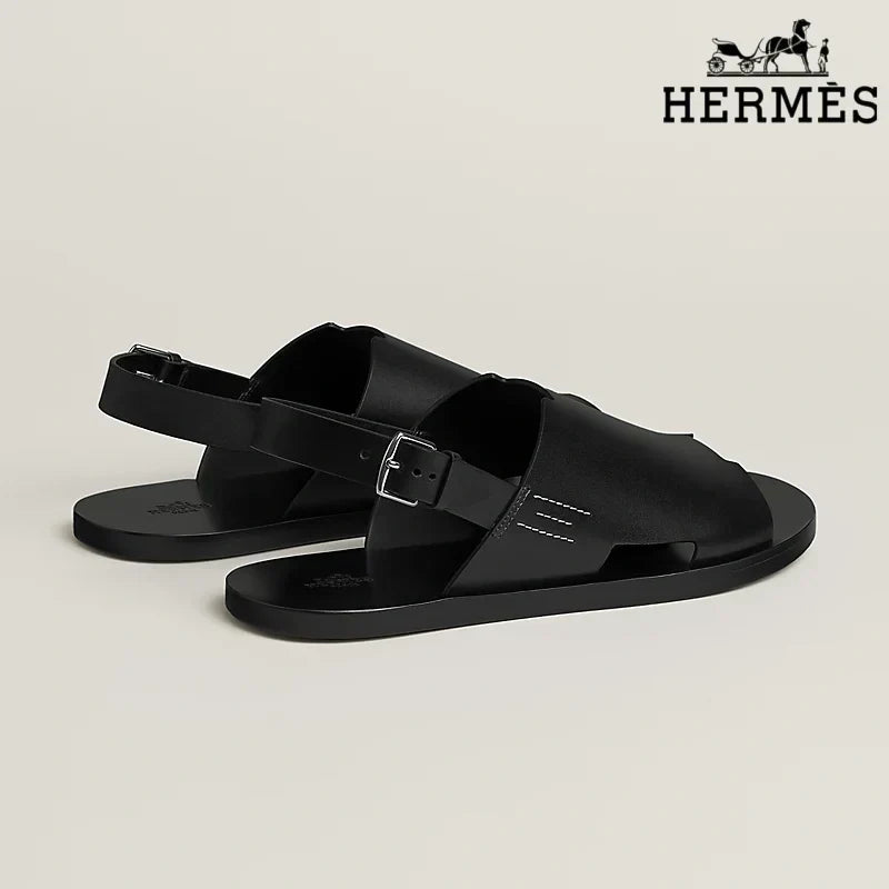 Hermès Black Smooth Leather Slingback Sandals