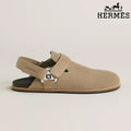 Hermès Light Khaki Suede Slingback Mules with Silver H Turnlock