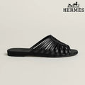 Hermès Black Leather Cage Slide Sandals