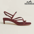 Hermès Burgundy Calfskin Crisscross Strap Kitten Heel Sandals