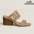 Hermès Beige Suede Cutout Wedge Slide Sandals