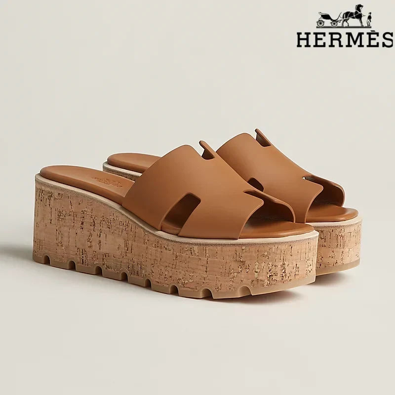 Hermès Eze Brown Wedge Sandal