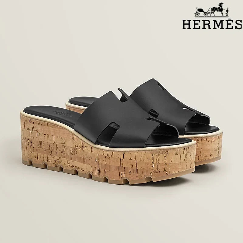 Hermès Eze Black Wedge Sandal