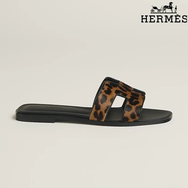 Hermès Oran Leopard Print Flat Sandal