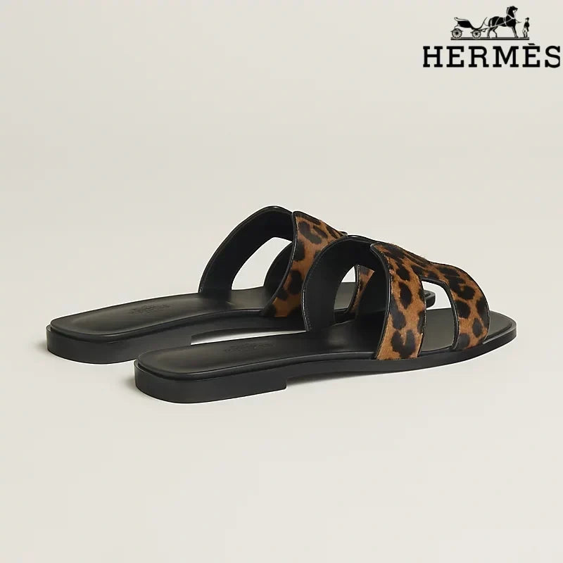 Hermès Oran Leopard Print Flat Sandal
