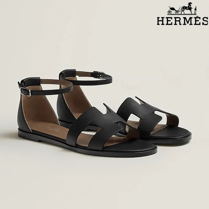 Hermès Santorini Black Flat Sandals