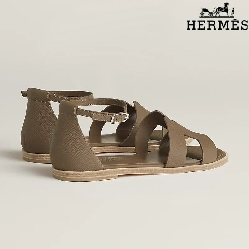 Hermès Santorini Taupe Flat Sandals