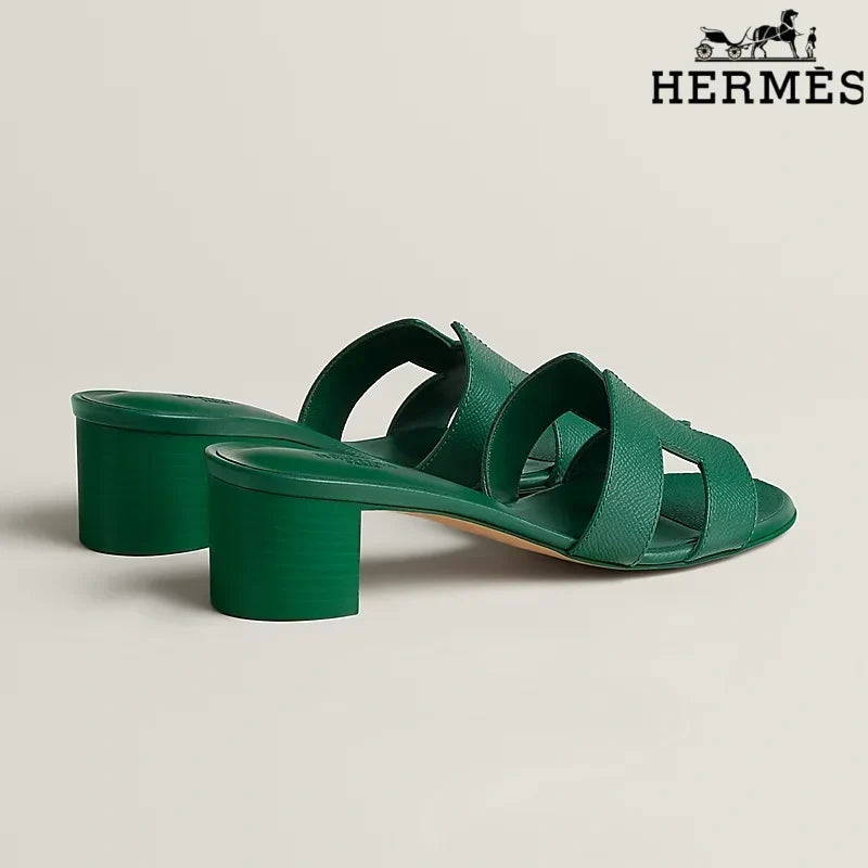 Hermès Oasis Green Block Heel Mules
