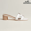 Hermès female slides White Leather Heeled Slide Sandals