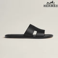 Hermès Black Leather Oran Slide Sandals