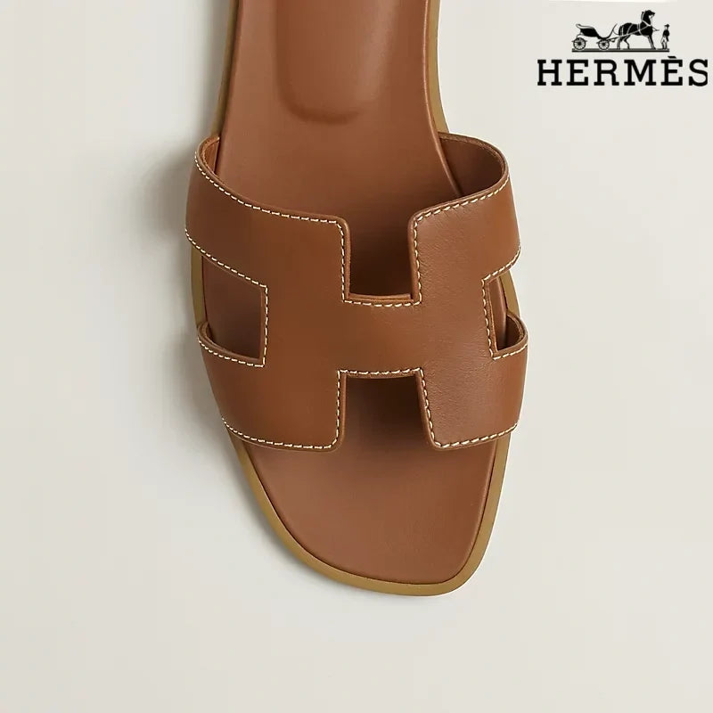Hermès Brown Leather Oran Slide Sandals