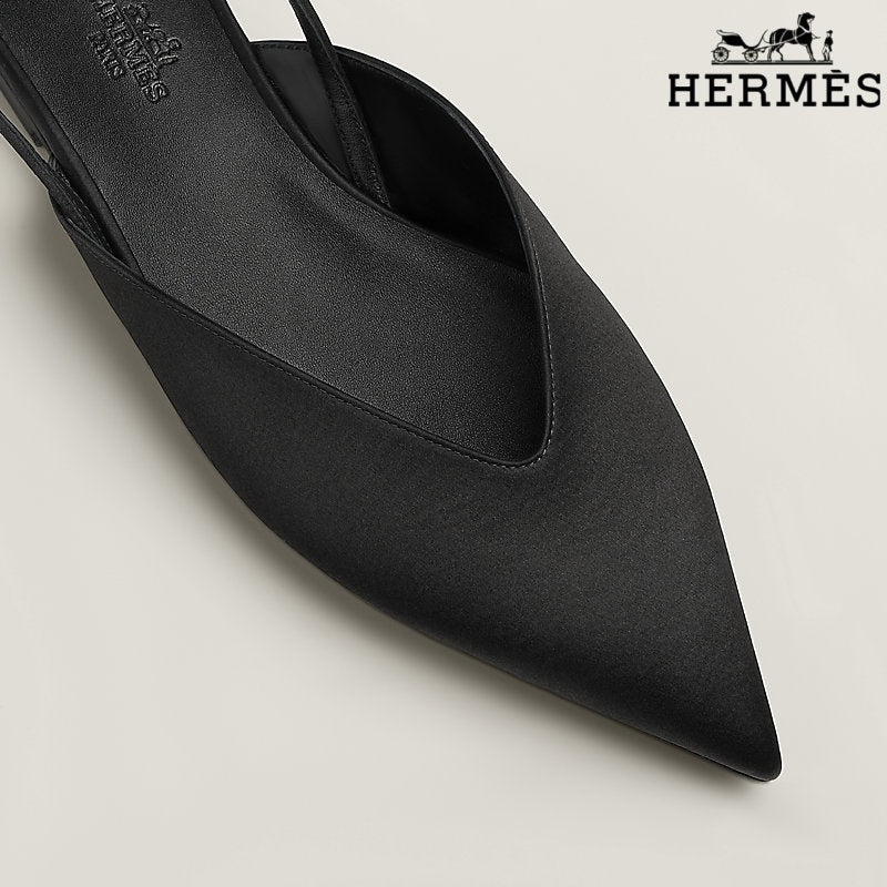 Hermès Black Leather Slingback Flats