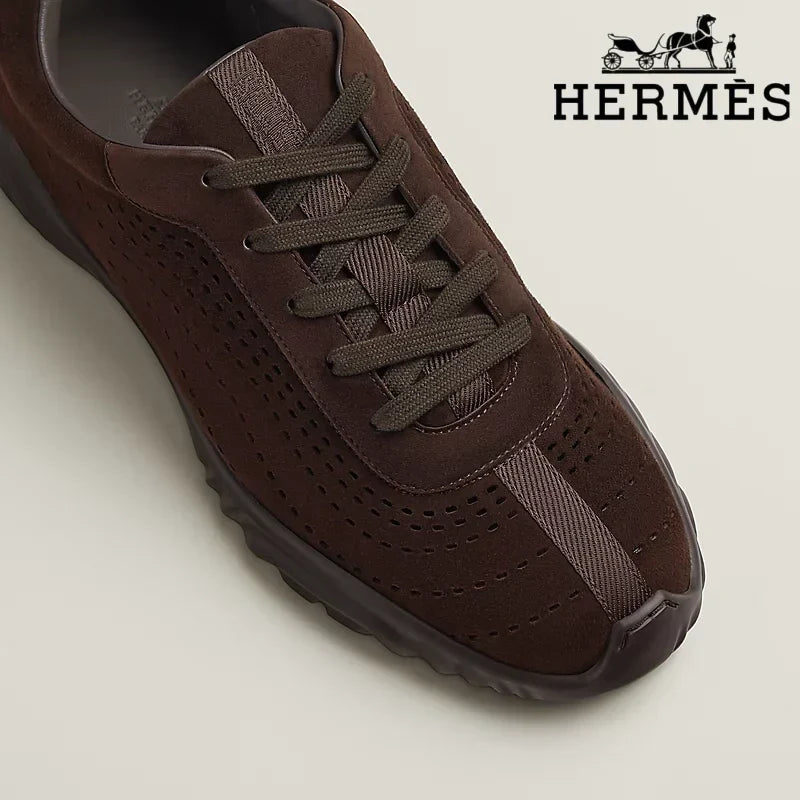 Hermès Dark Brown Perforated Sneakers