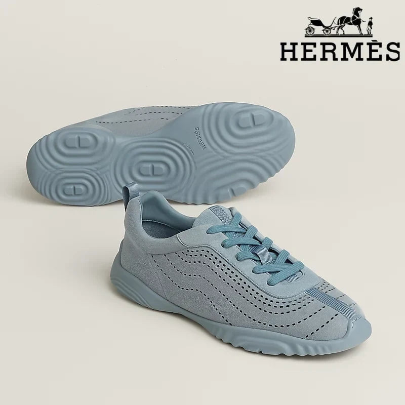 Hermès Light Blue Perforated Suede Sneakers