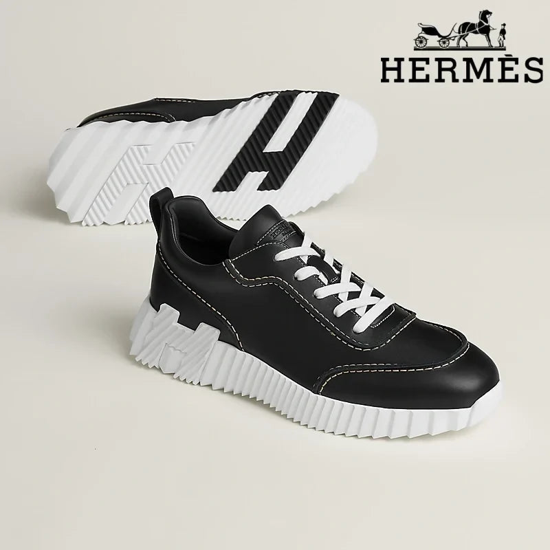 Hermès Black Leather Ridged Sole Sneakers