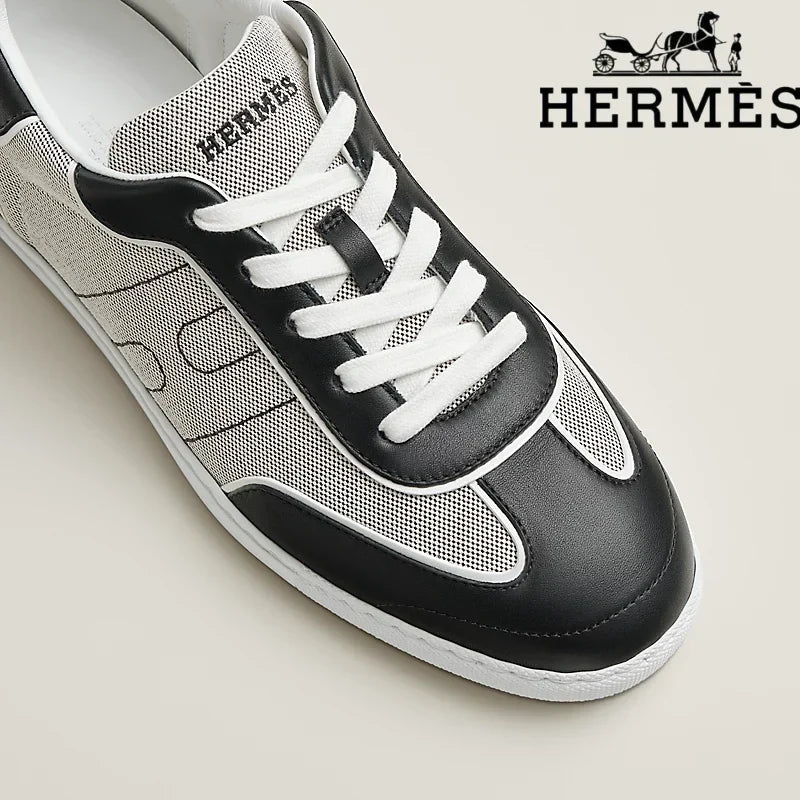 Hermès Black And White Canvas Leather Sneaker