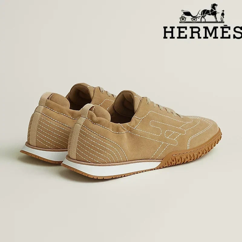 Hermès Khaki Suede Stitched Sneaker