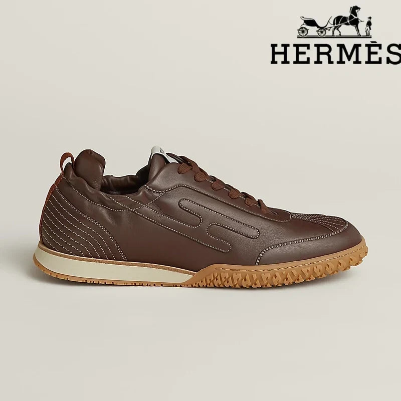 Hermès Brown Leather Stitched Sneaker