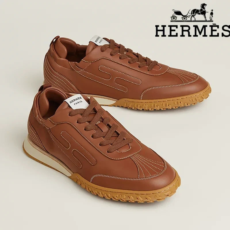 Hermès womens shoes men sneaker Tan Leather Stitched Sneaker