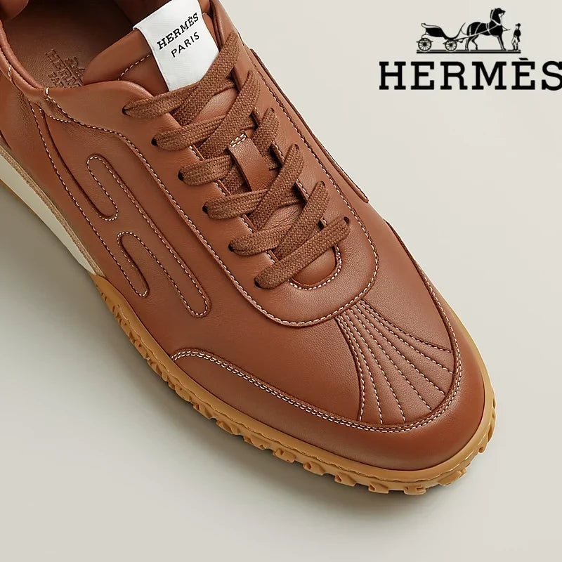 Hermès womens shoes men sneaker Tan Leather Stitched Sneaker