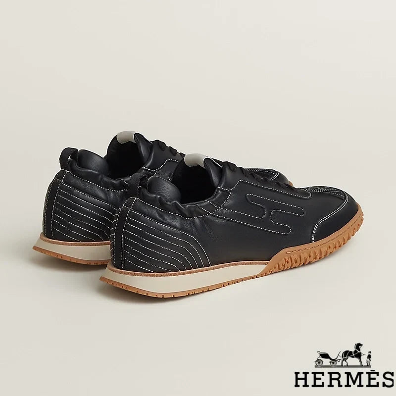 Hermès Black Leather Stitched Sneakers