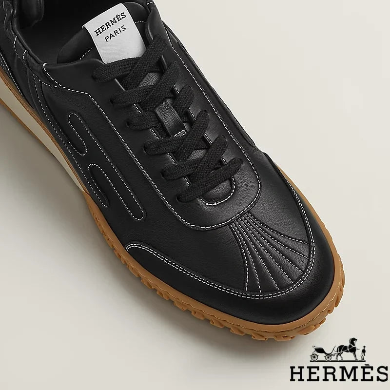 Hermès Black Leather Stitched Sneakers