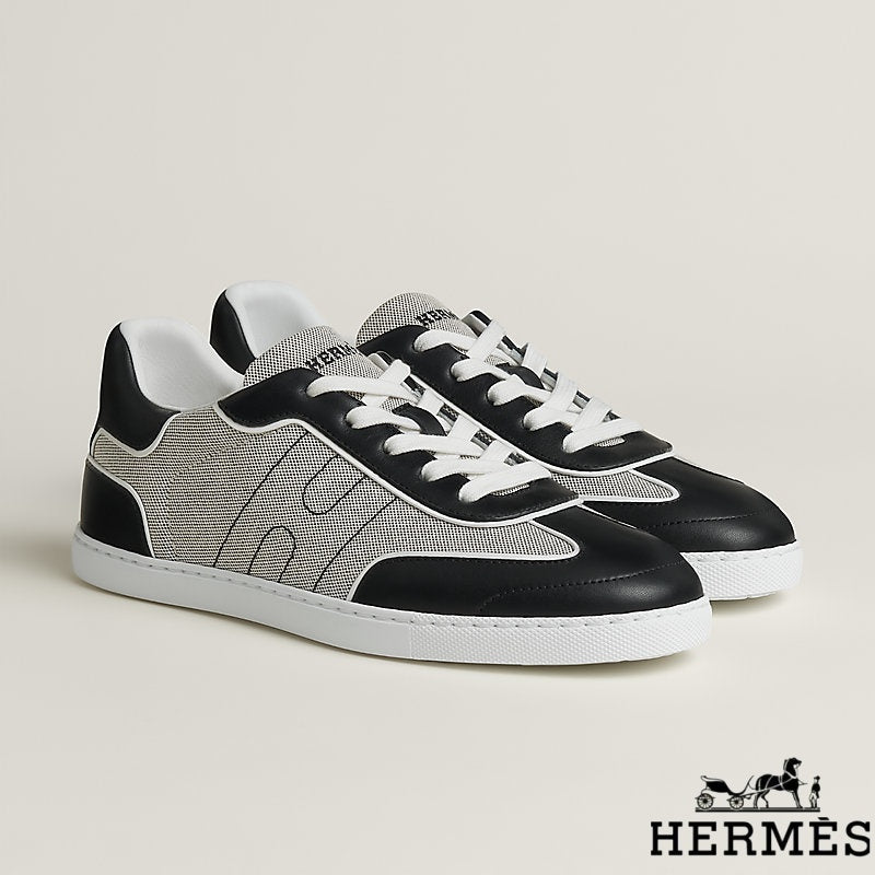 Hermès Black and Grey Canvas Leather Sneakers