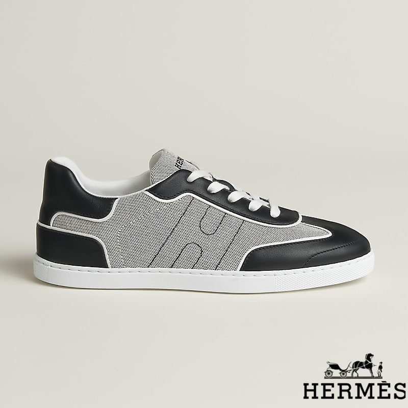 Hermès Black and Grey Canvas Leather Sneakers