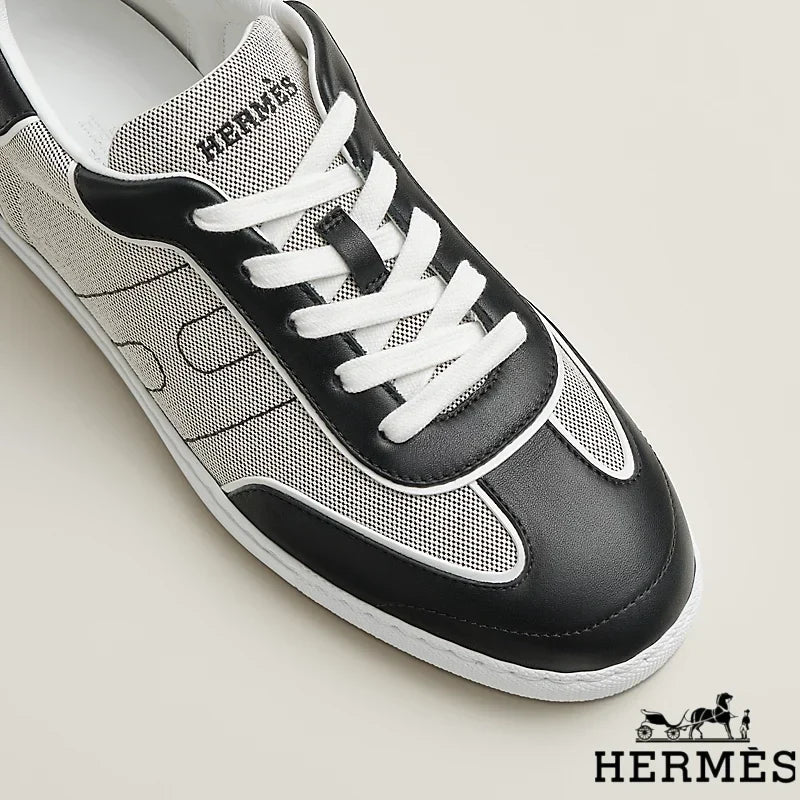 Hermès Black and Grey Canvas Leather Sneakers