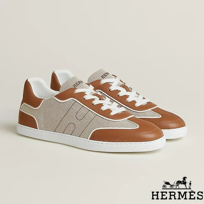 Hermès Brown Canvas and Leather Low Sneakers
