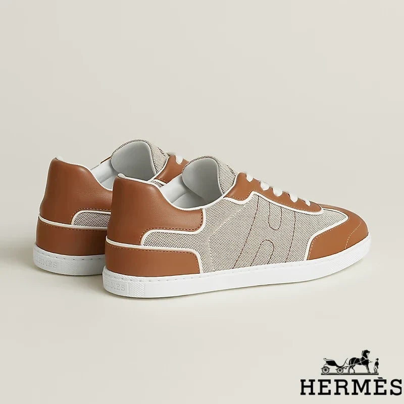 Hermès Brown Canvas and Leather Low Sneakers
