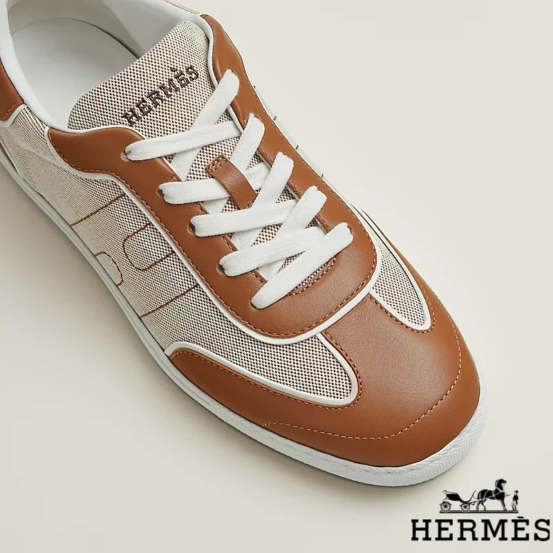 Hermès Brown Canvas and Leather Low Sneakers