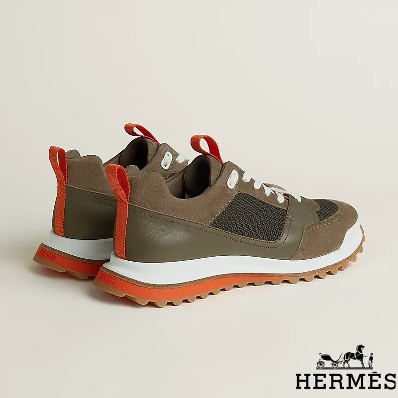 Hermès Khaki Mixed Fabric Hiking Sneakers