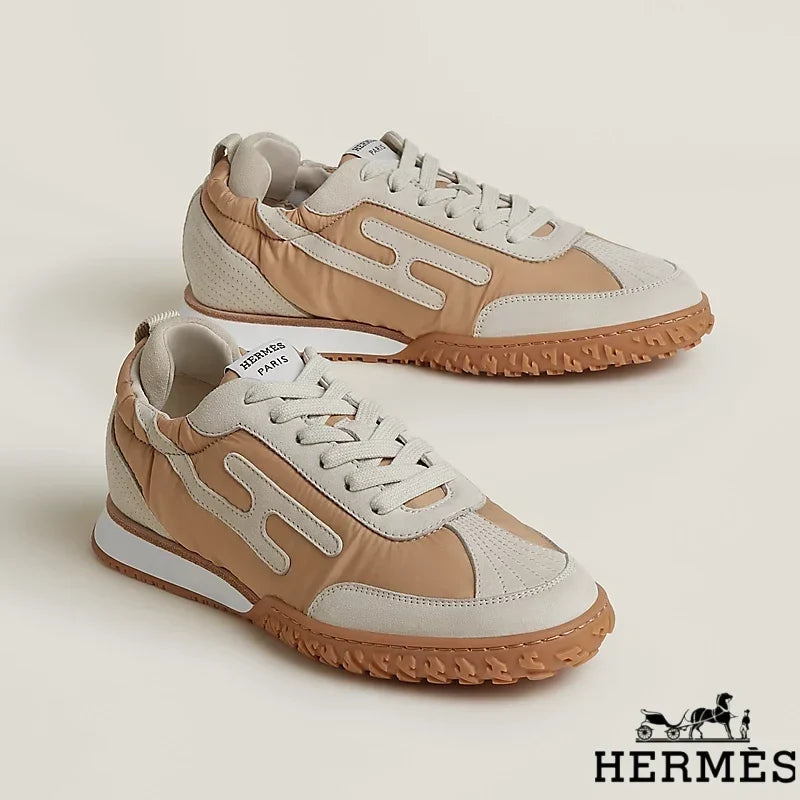 Hermès Camel Mixed Fabric Retro Sneakers