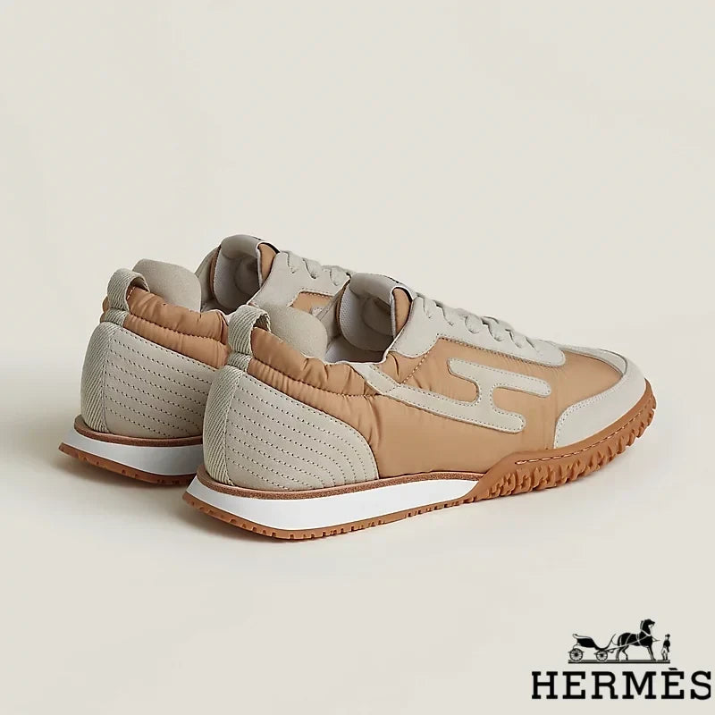 Hermès Camel Mixed Fabric Retro Sneakers