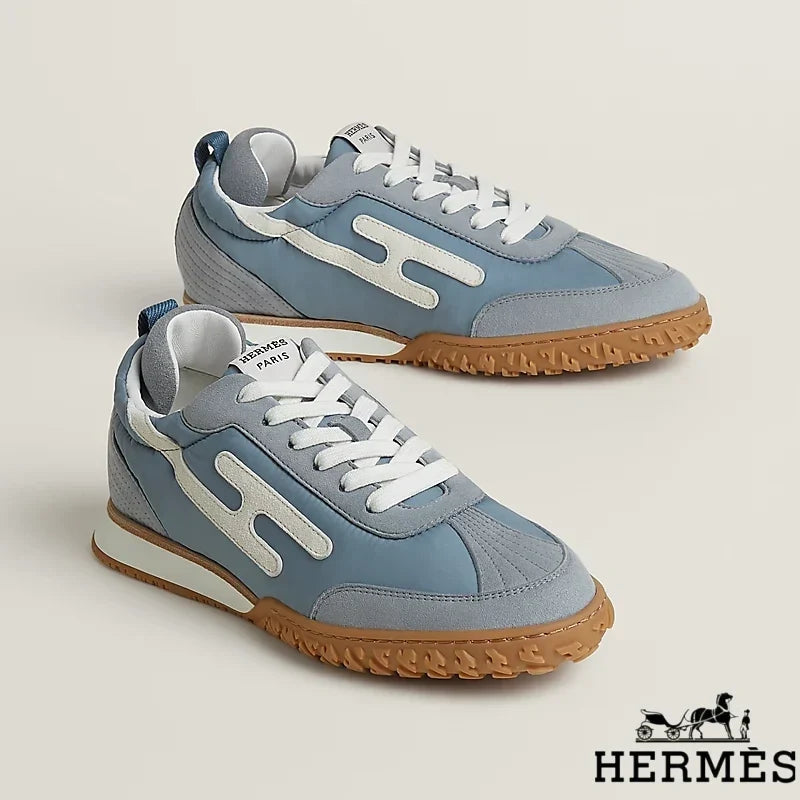Hermès Light Blue Mixed Fabric Retro Sneakers