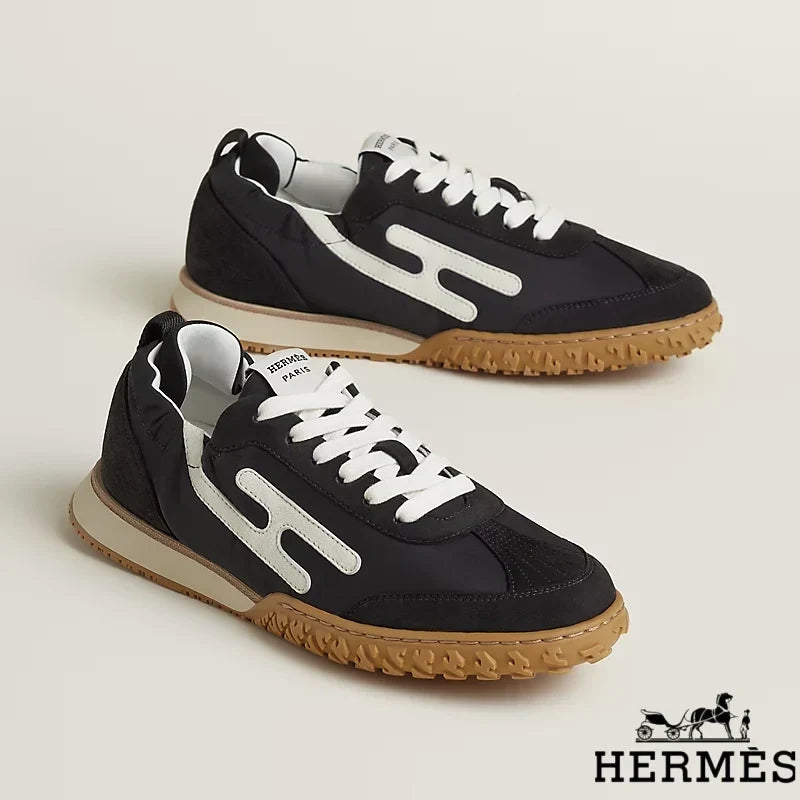 Hermès Black Mixed Fabric Retro Sneakers