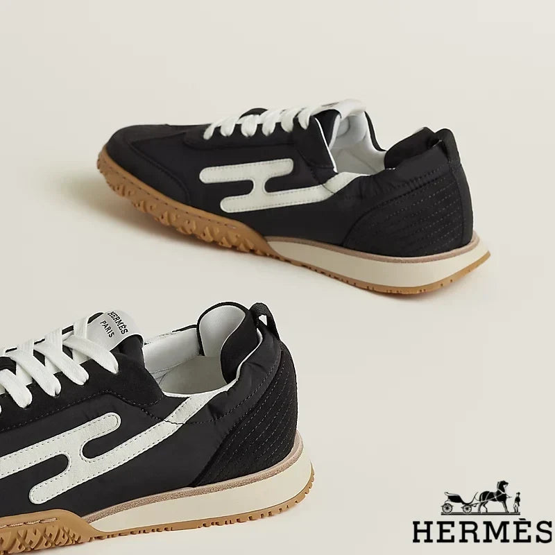 Hermès Black Mixed Fabric Retro Sneakers