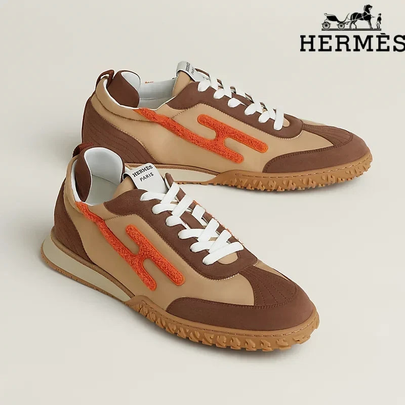 Hermès Brown, Beige and Orange H-Logo Sneakers