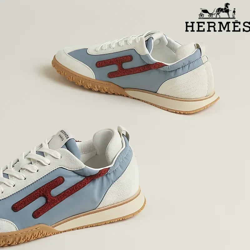 Hermès Light Blue, White and Red H-Logo Sneakers